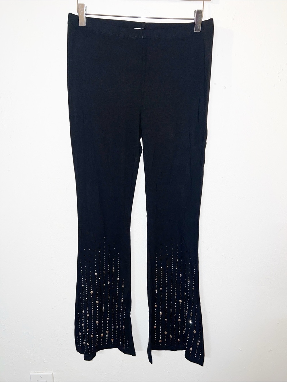 Vocal Black Pull On Leggings With Bedazzled Flared Bottoms